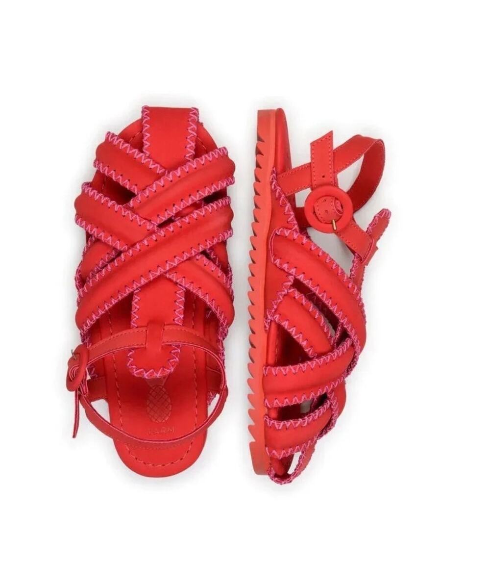 FARM RIO ZIGZAG STITCH VEGAN SUEDE STRAPPY SANDAL SIZE 11 IN RED